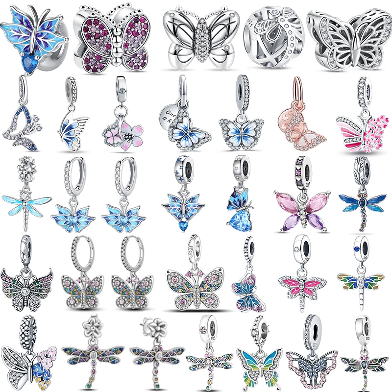 

Shiny Butterfly Dragonfly Charms 925 Sterling Silver Sparkling Beads Fit Original Pandora Bracelet For Woman DIY Fashion Jewelry