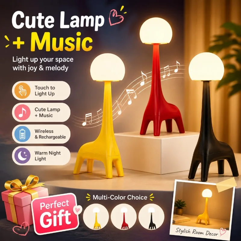 Cute Deer Table Lamp Optional Wireless Speaker USB Rechargeable Touch Dimmable Bedside Mood Night Light for Kids Bedroom Gift