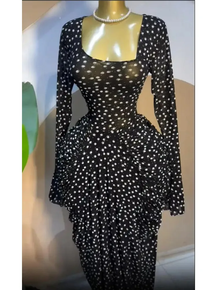 أنيقة المرأة الأزهار التعادل صبغ طباعة مكدسة Ruched كم طويل ألف خط ماكسي فستان طويل 2026 حفلة عيد ميلاد التعليم فساتين عصرية