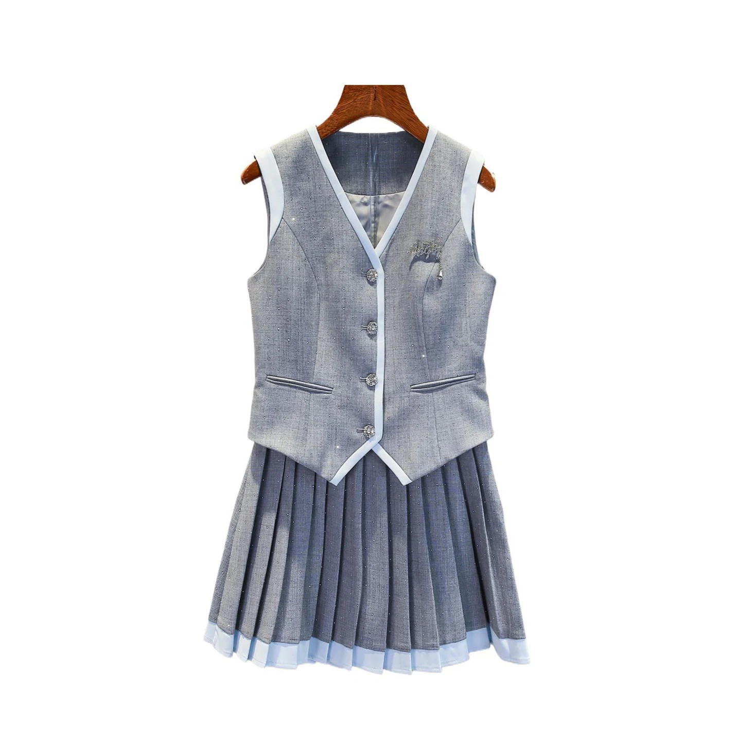 25 Fall Women Sleeveless Vest Pleated Skirt Set Academic Fashion Outfit vests