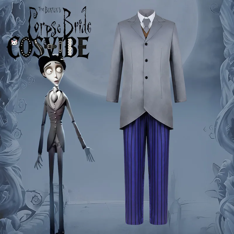 Disfraz de Cosplay de la Novia Cadáver de Tim Burton, Victor Van Dort, Chaqueta y Pantalones, para Halloween, Carnaval, Fiesta, Disfraz para Hombre W