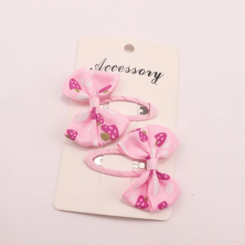 2PCS Princess Cute Print Bow Girls Hairpins Children Headwear Hairgrip Hair Clips Barrettes Hair Accessories