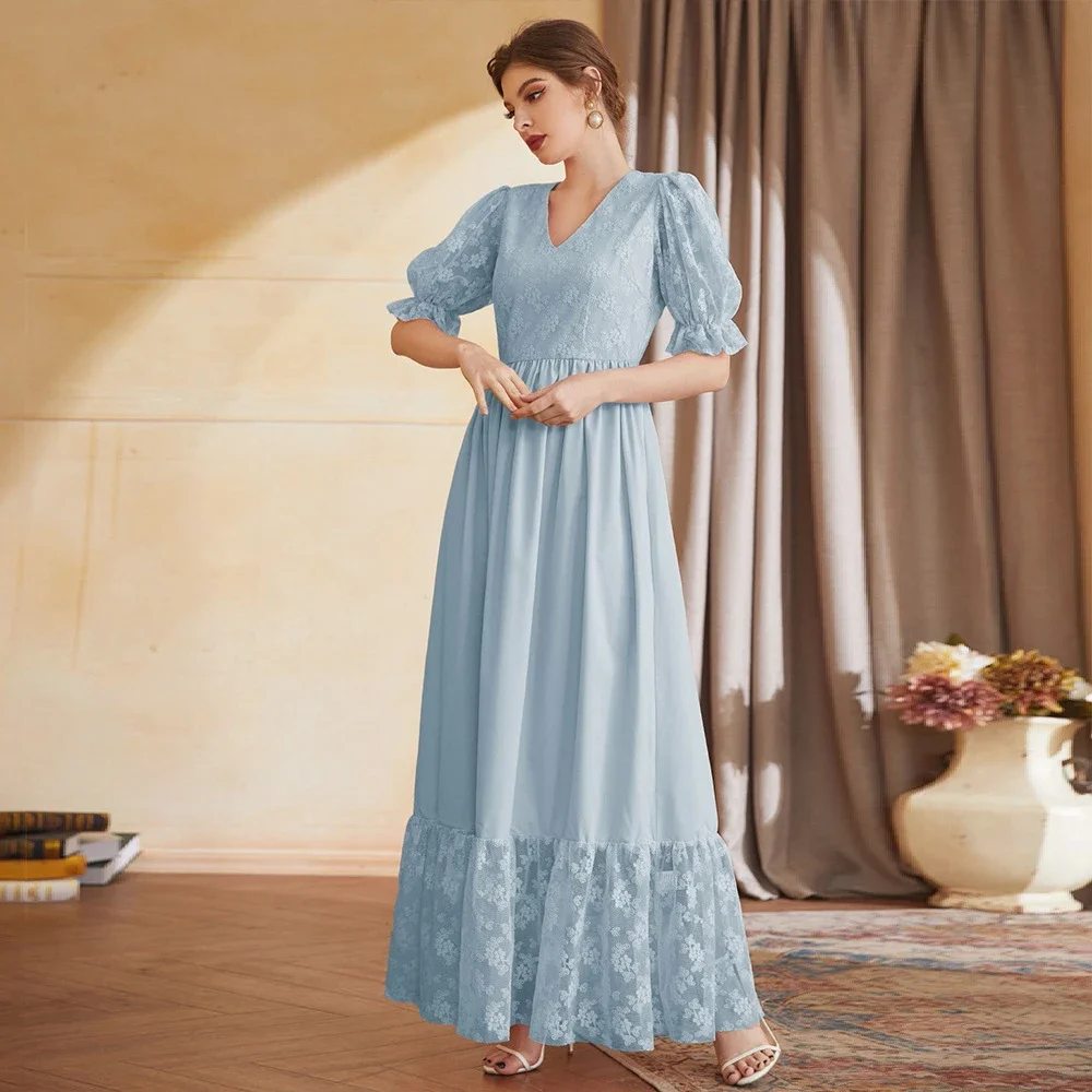 

Ид вечерние мусульманские женщины Абая мода сетчатая вышивка с коротким рукавом длинное платье макси Дубай кафтан исламское арабское вечернее платье Vestido