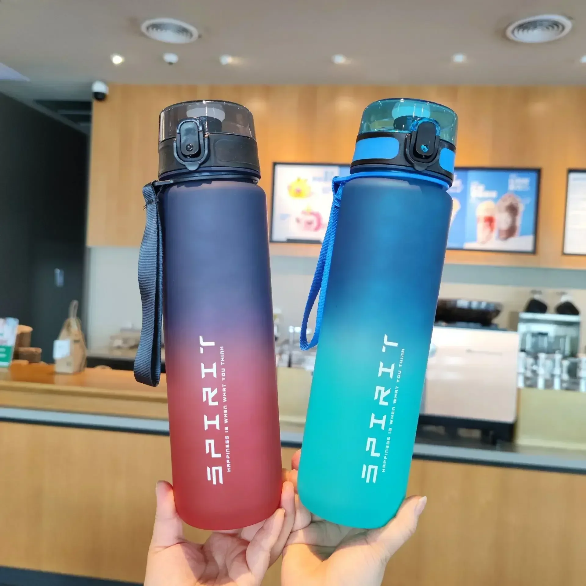 500ml/1000ml Sports Water Bottle Leak Proof Colorful Plastic Cup Drinking for Outdoor Travel Portable Gym Fitness Jugs