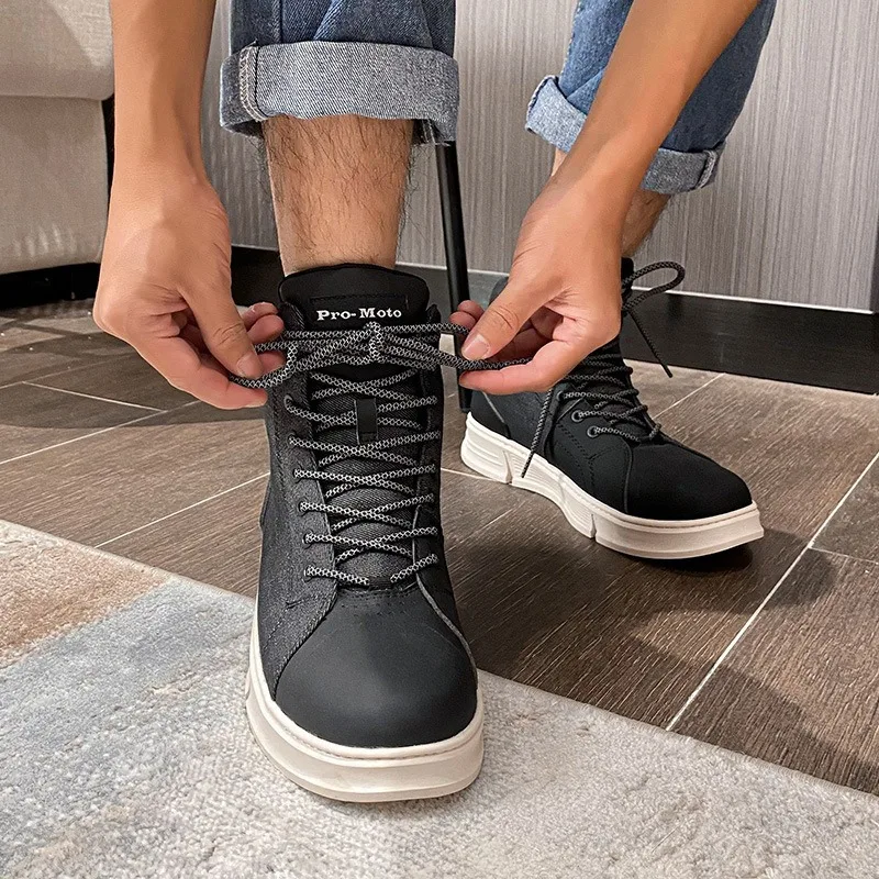 Bota de motocicleta para hombres y mujeres, calzado deportivo al aire libre a media pantorrilla, botas de moto de moda, zapatos todoterreno para motocicleta