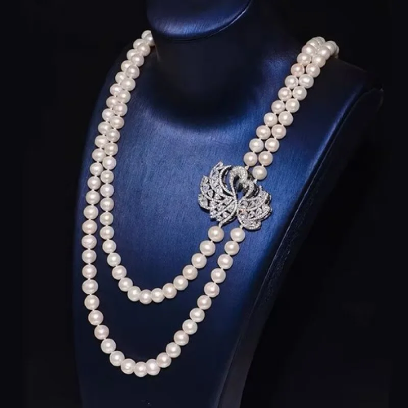 

gorgoeus two strands 8-9mm south sea white pearl necklace28"30"