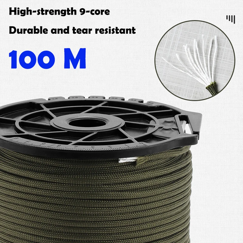 キャンプ用アンブレロープ、登山用ロープ、レスキューロープ、ブレスレット、織りジュエリー、装飾、9コア、100m