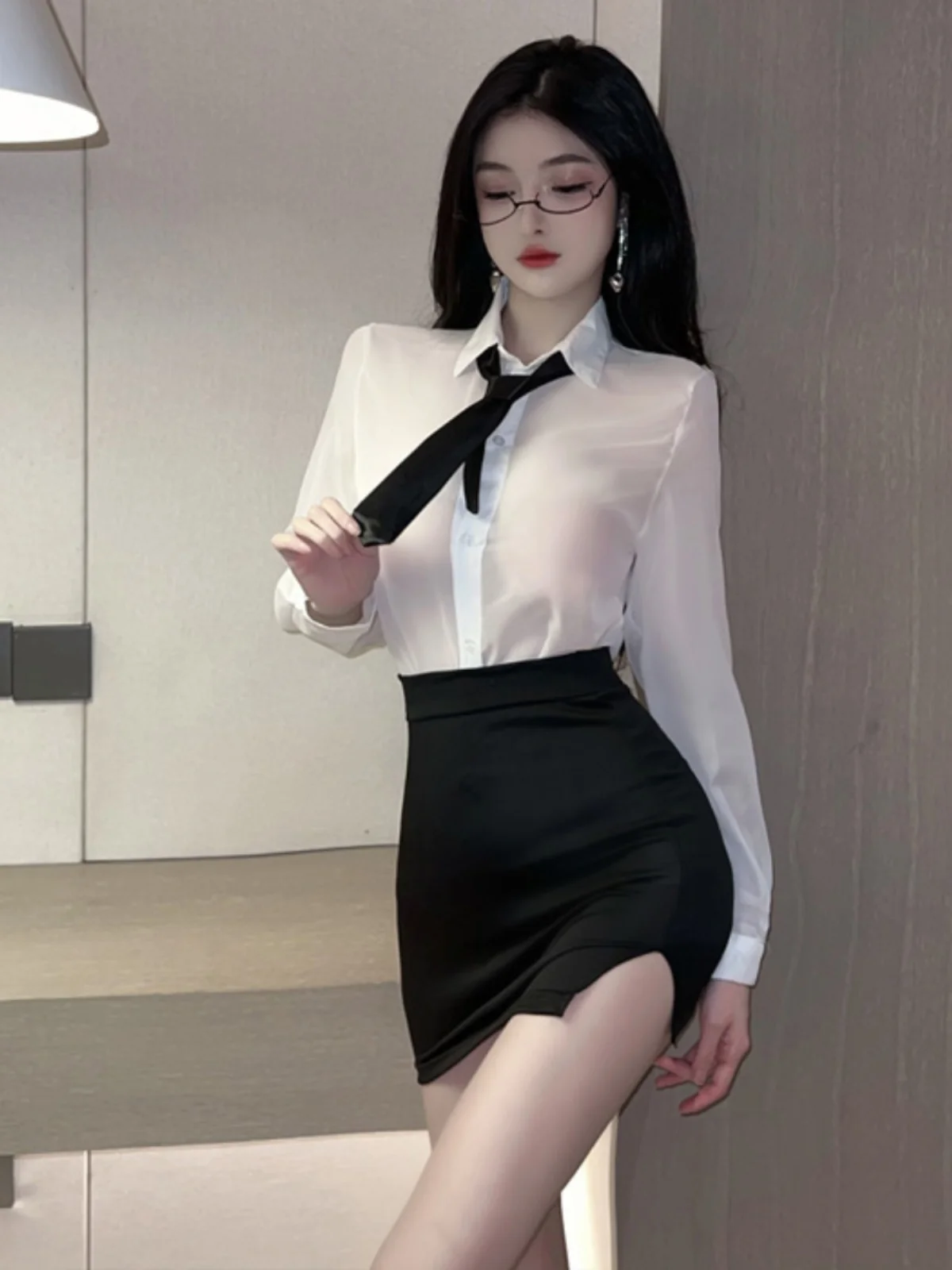 

Сексуальный приталенный комплект с юбкой для молодежи, костюм секретаря для ролевых игр, тонкий топ и накидка вокруг бота