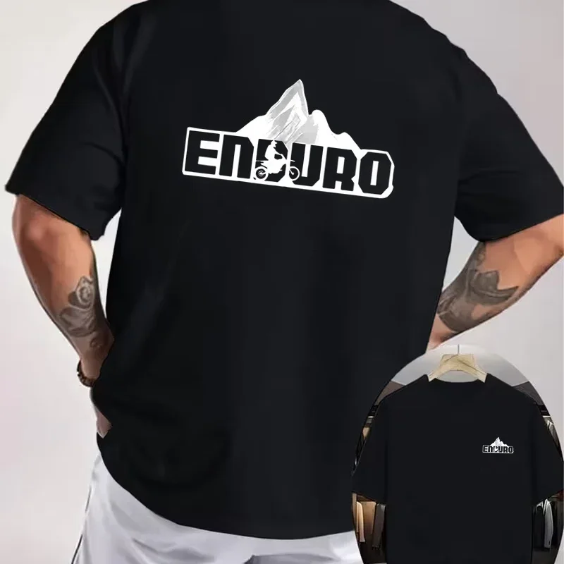 ENDURO Off-Road Motorcycle Slogan Pattern Double Sided Print T-Shirt Men's Summer Short sleeve Round Neck Casual Tops