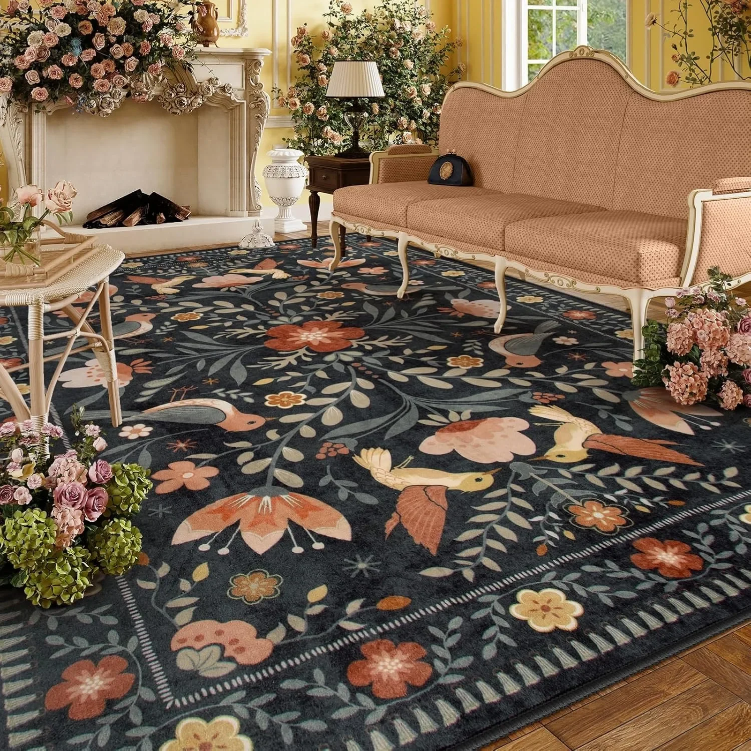 Carpet for Living Room Bedroom Rug Bedside Floor Mat Large Size Spring Plant Flower Carpets Vitality Home Decoration Rug 거실 카펫