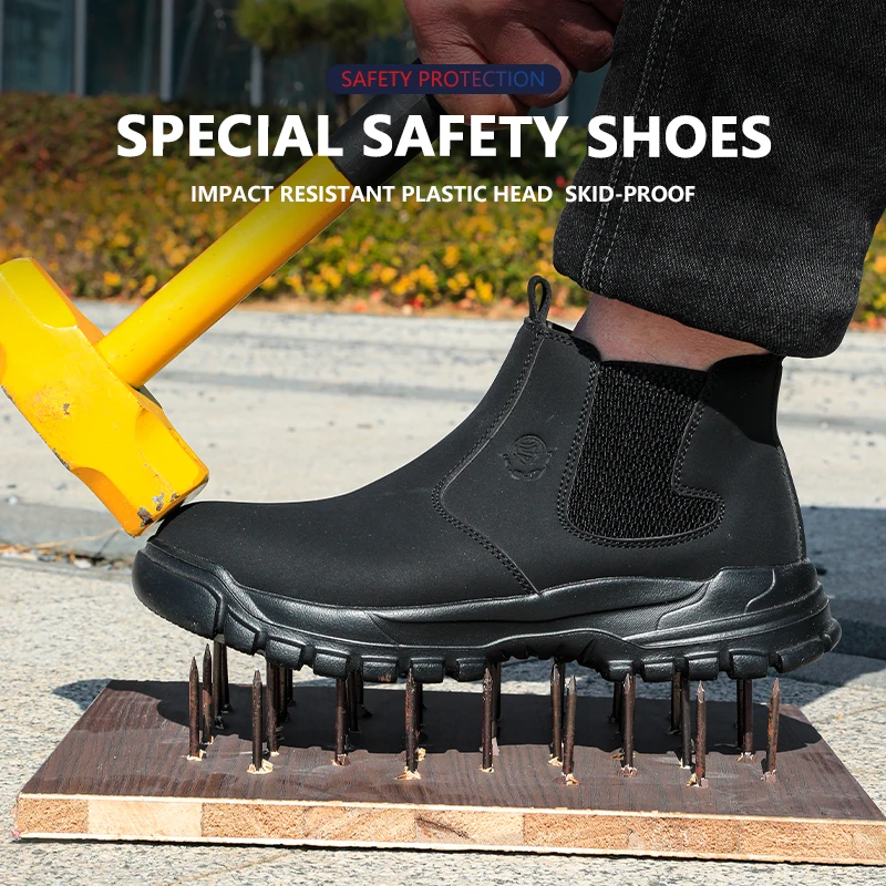 High-top Laceless Safety Shoes, Safety Boots, Protective Shoes, Work Shoes, Anti-Shatter and Anti-Puncture Footwear,
