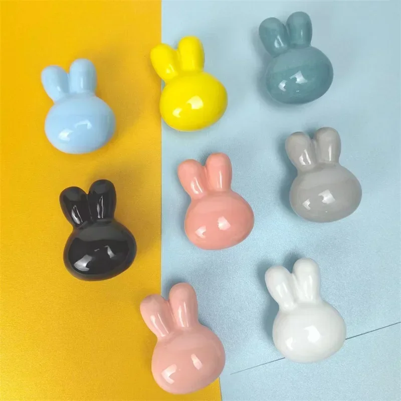 4pcs Pink Rabbit Ceramic Drawer Knobs Furnitue Handle Cartoon Animals Cabinet Wardrobe Cupboard Closet Pulls For Children's Room