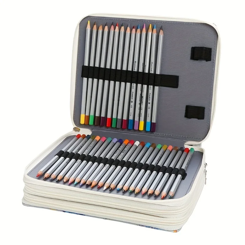 124 Hole Multi-color Large Capacity Colored Pencil Zipper Three-layer Pen Bag, Paintbrush Storage Bag Pencil Case