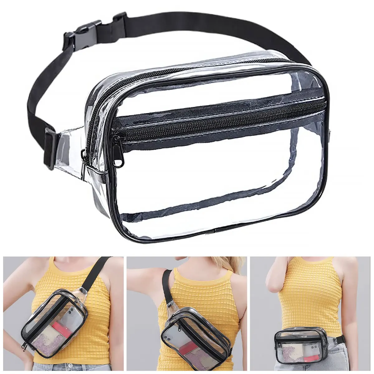 Clear Fanny Pack Stadium Approved Clear Waist Pack Waterproof Belt Bag with Adjustable Strap Fashion Belt Bag for Concerts Sport