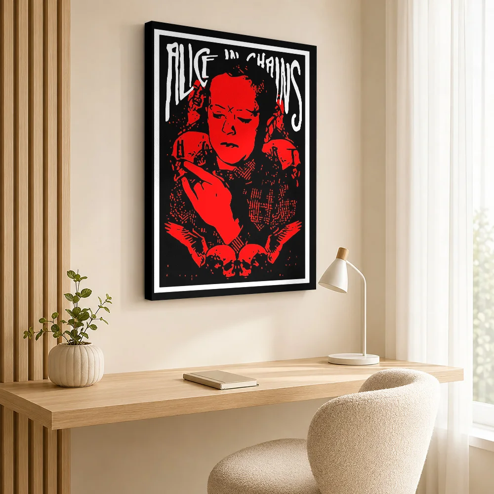 Alice in Chains Band Framed Canvas Print Poster Personalized Retro Music Wall Paintings Decoration for Bar Gift for Collectors