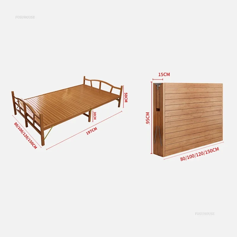 Modern Bamboo Folding Bed for Bedroom Hard Board Old-fashioned Creative Personalized Design Folding for Rental House