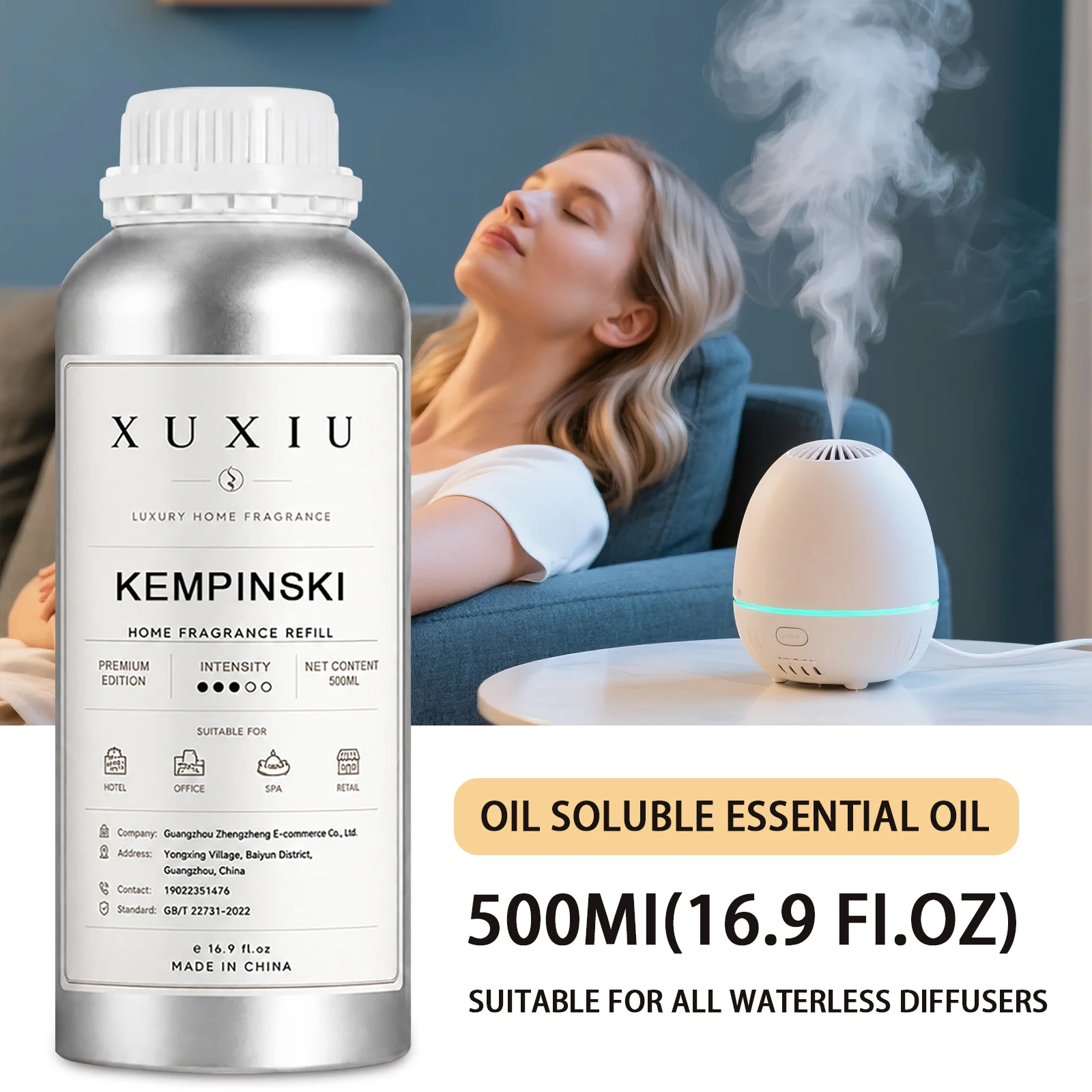 Oil‑Based Fire‑Free Essential Oil 500ML, Long‑Lasting Fragrance Replenishment for Indoor, Hotel, Home & Bedroom