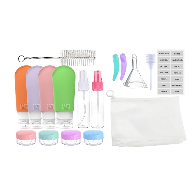 Набор дорожных бутылок из 17 предметов для туалетных принадлежностей, дорожные контейнеры, герметичный силикон, сжимаемый