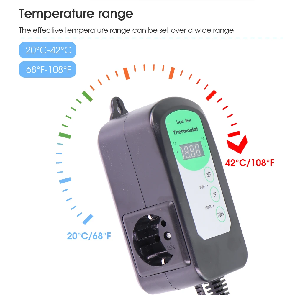 68-108F Settable Digital Temperature Controller for Garden Plants Seedling Heating Pad Thermostat Farm Reptiles Warm Mat Sensor