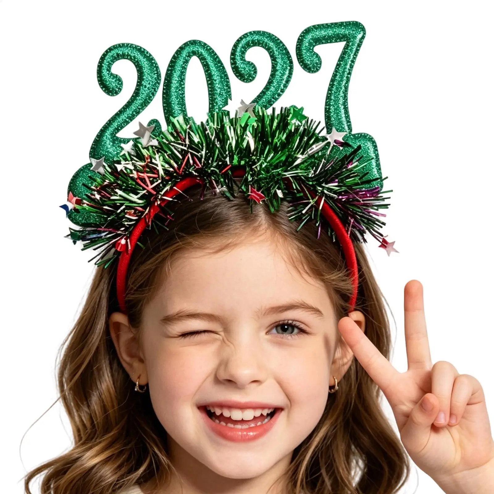 Christmas Light Up Headband 2027 Cute Glitter Hair Hoop New Year Eve Costume Party Accessory for Women Girls Holiday Dress Up