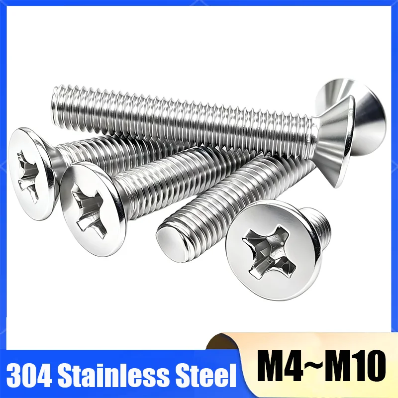2-50Pcs 304 Stainless Steel M4 M5 M6 M8 M10 Cross Phillips Flat Countersunk Head Screw Bolt Length 4mm-100mm