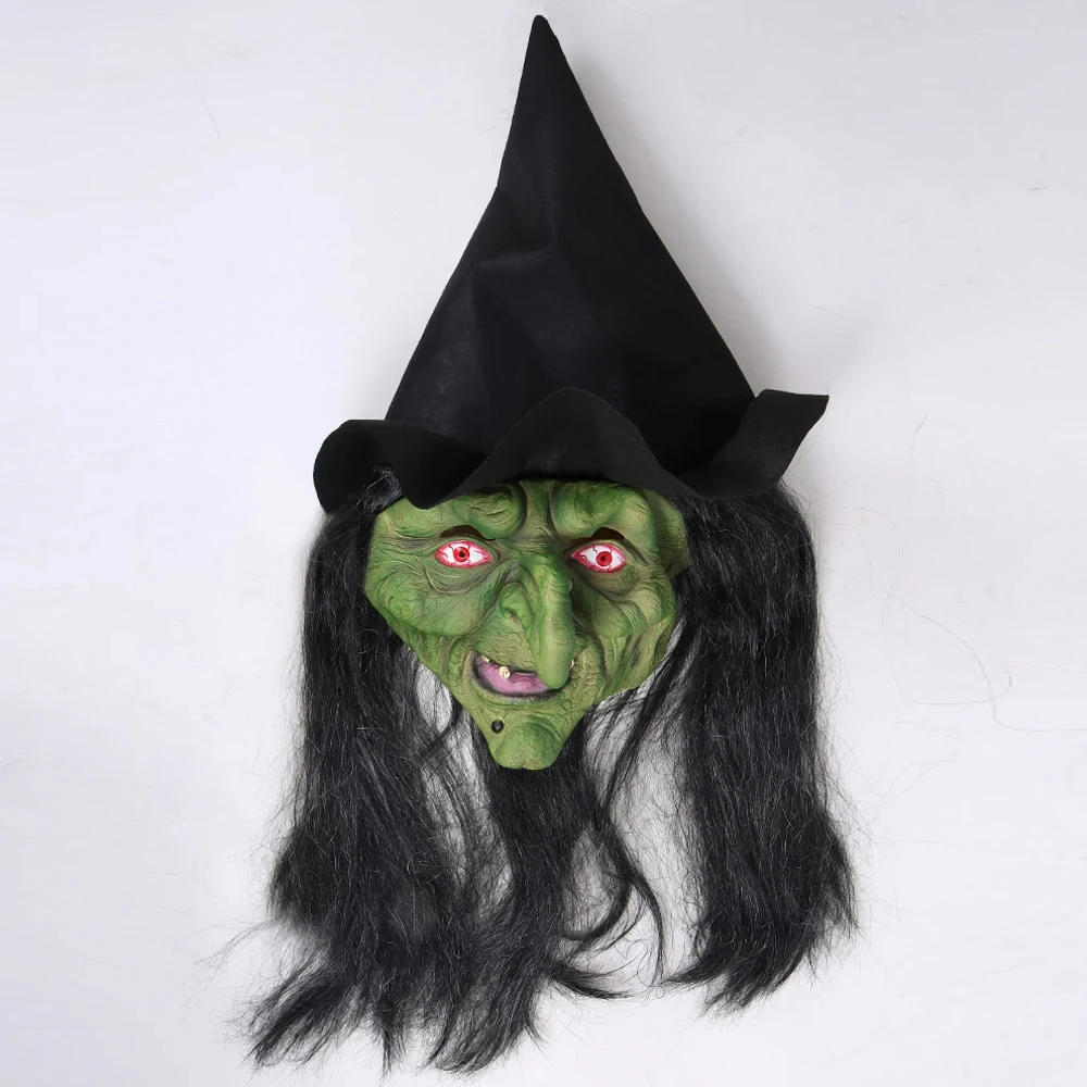 Spaventoso verde vecchia maschera da strega in lattice con capelli Halloween Fancy Dress smorfia Party Costume maschere Cosplay spaventoso Clown Hag maschere in lattice