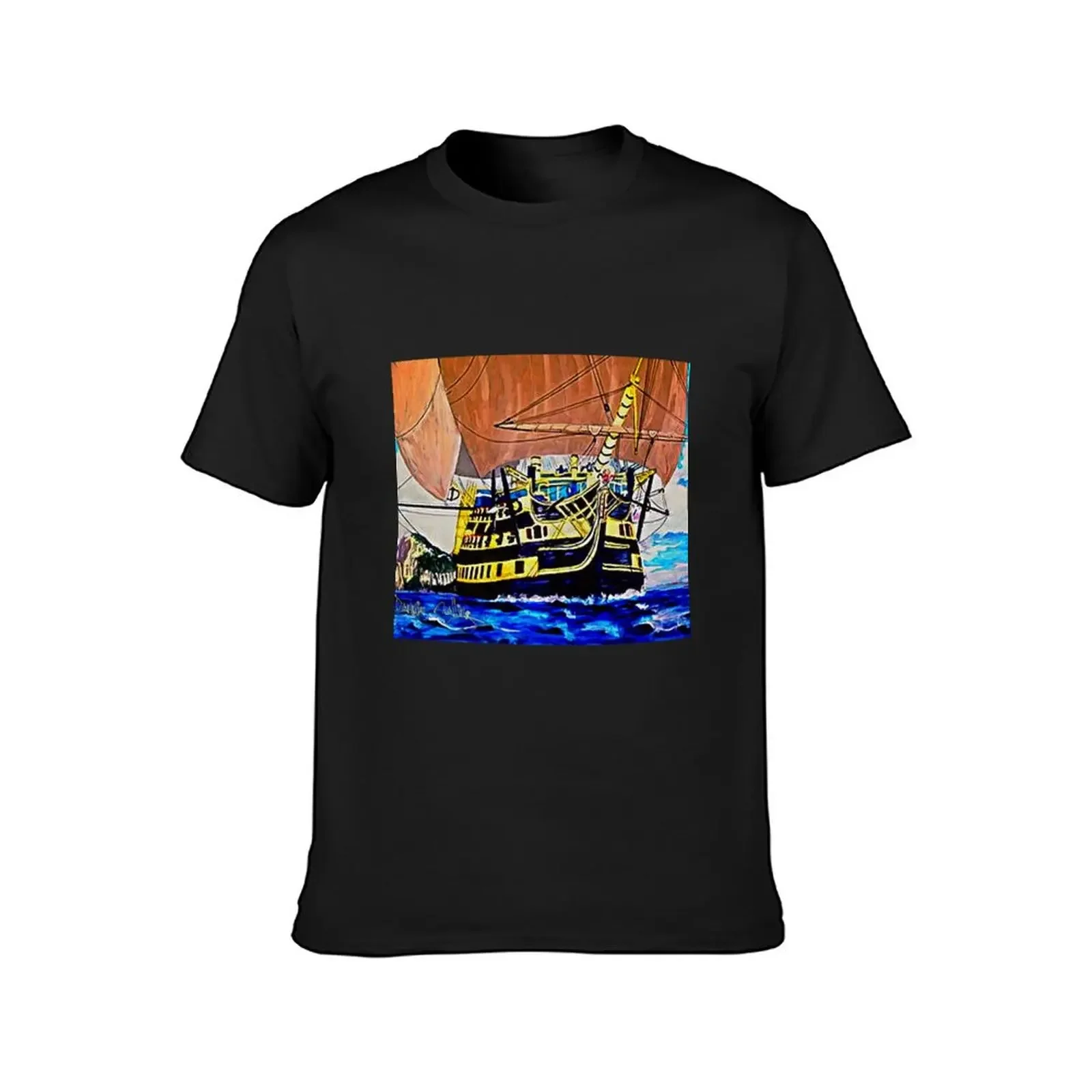 My Acrylic painting of HMS Victory Leaving Gibraltar 1805 T-Shirt man t shirt summer top men clothing