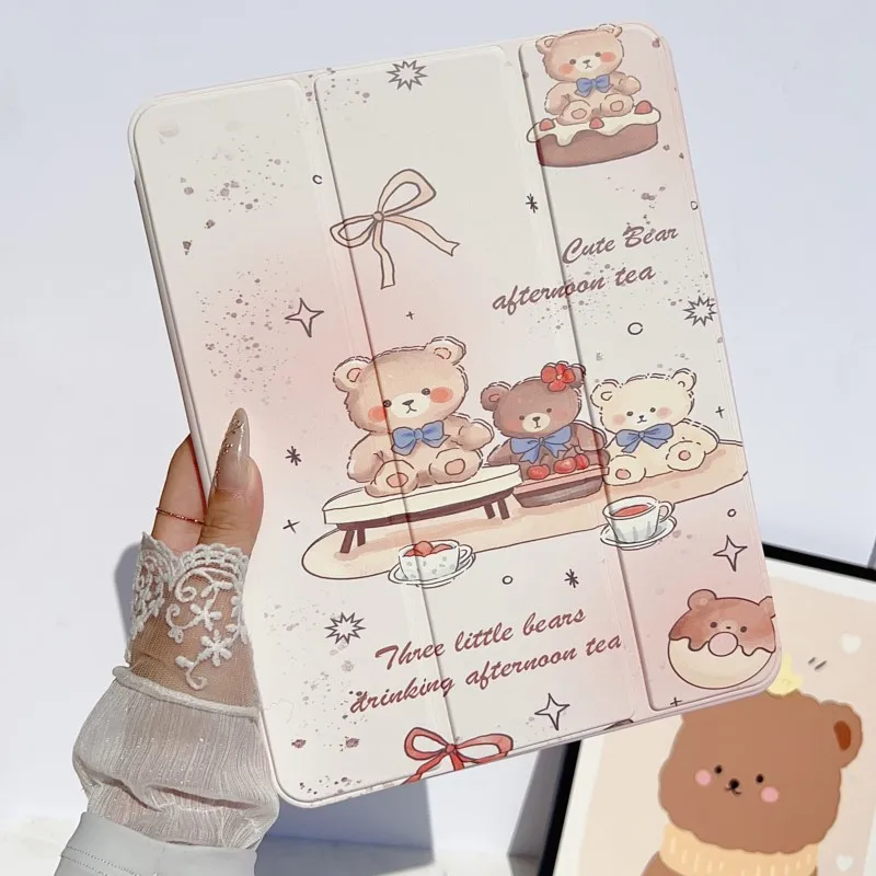 

Чехол для планшета INS Cartoon Cute Cat Bear для iPad Pro Air 2018 2020 2021 2022 2024 2025 Air 4 5 6 7 M2 M3 M4 M5 12.9 дюймов 13 дюймов 11 дюймов