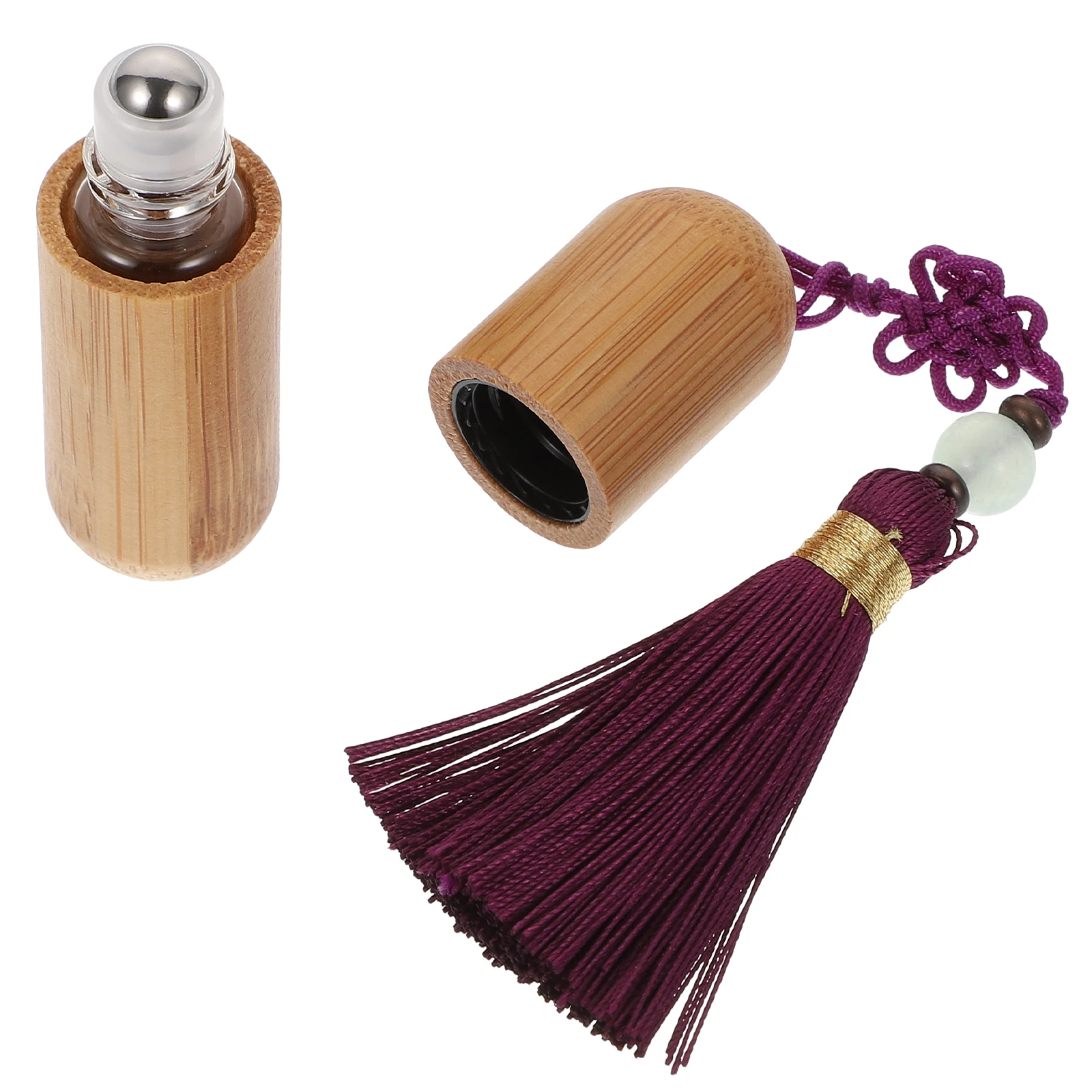 

Bamboo Shell Roller Bottle Glass Container for Essential Oils Perfume Travel Size Chinese Style Tassels Scent Holder