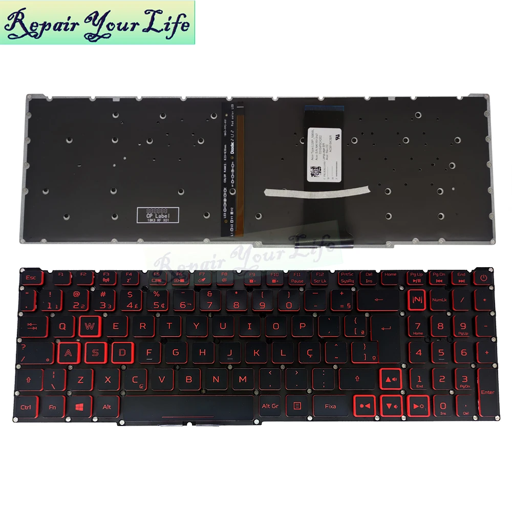 Imagem -02 - Teclado Retroiluminado para Acer Nitro Pt-br Brasil us ru An51554 An51543 An517-52 An517-51 An517-54 An715-51 Espanha la it tr gr fr