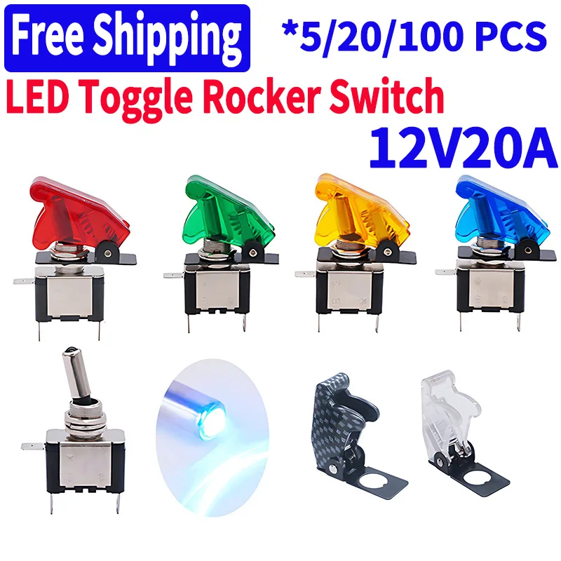 Truck Boat Led Car Rocker Toggle Engine Flush 12V 20A Toggle On/Off Spst Led Light Rocker Push Button Latching Pushbutton Switch