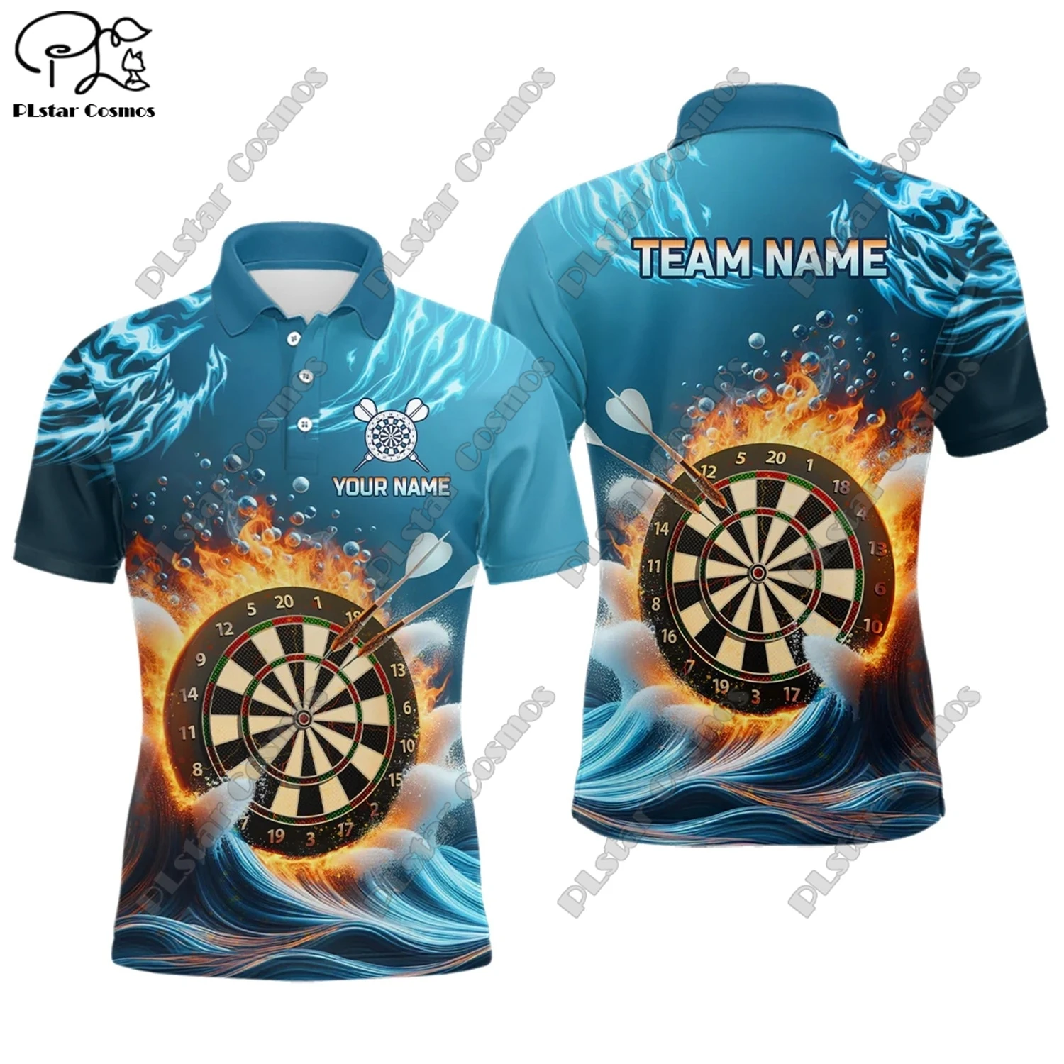 New Colorful Flame Throwing Darts Polo Shirt Customized Name Unisex 3D Printed Darts Club Polo Shirt F-8 image 5