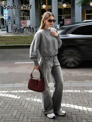 Single Breasted Long Sleeve Cropped Sweater 2024 Women Basic Grey O-neck Knitted Cardigan Female Commuting High Street Knitwear