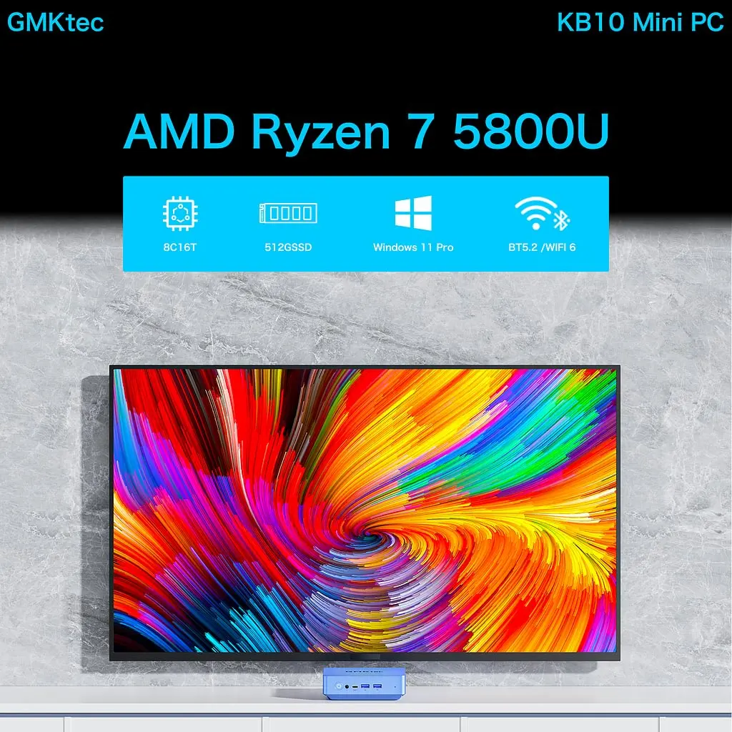 GMKtec NucBox KB10 AMD Ryzen7 5800U DDR4 NO RAM NO ROM Mini PC Windows 11 PRO NVMe（PCIe） M.2 Wi-Fi 6E Desktop Computer USB 3.2