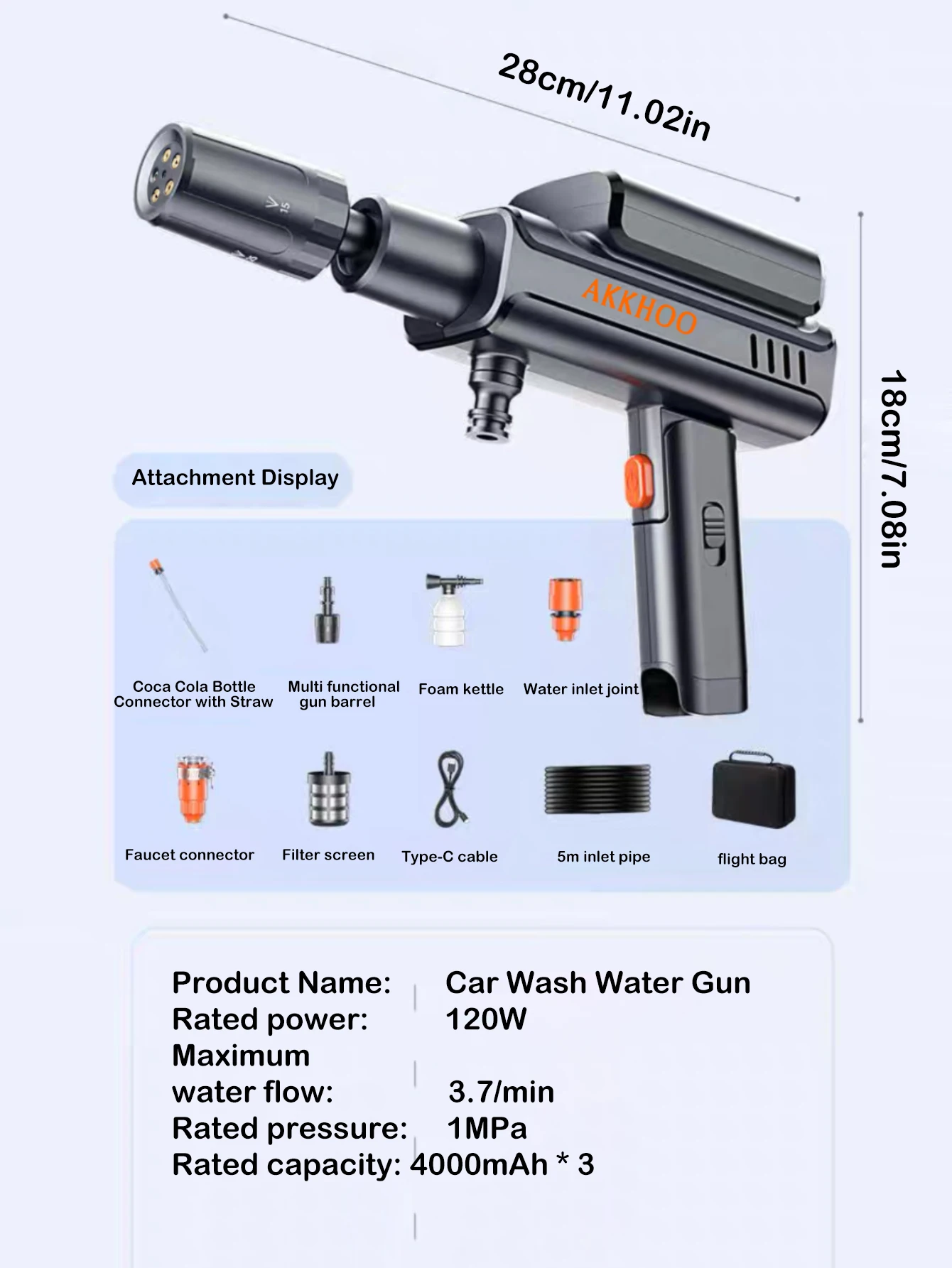 High-pressure water gun for car washing machines, powerful cleaning tool for household electric lithium batteries - Image 5