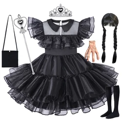 Girl Black Cosplay Dress Kids Princess Dress Up Halloween Costume Children Carnival Vestidos Party Disguise