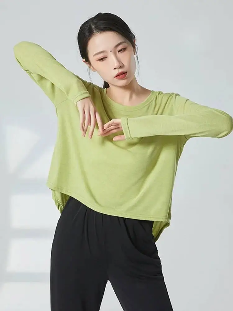 Frauen Langarm Lose Fit Moderne Dancewear Einfarbig Bluse Zeitgenössische Jazz Bühne Leistung Outfit Praxis Training Top