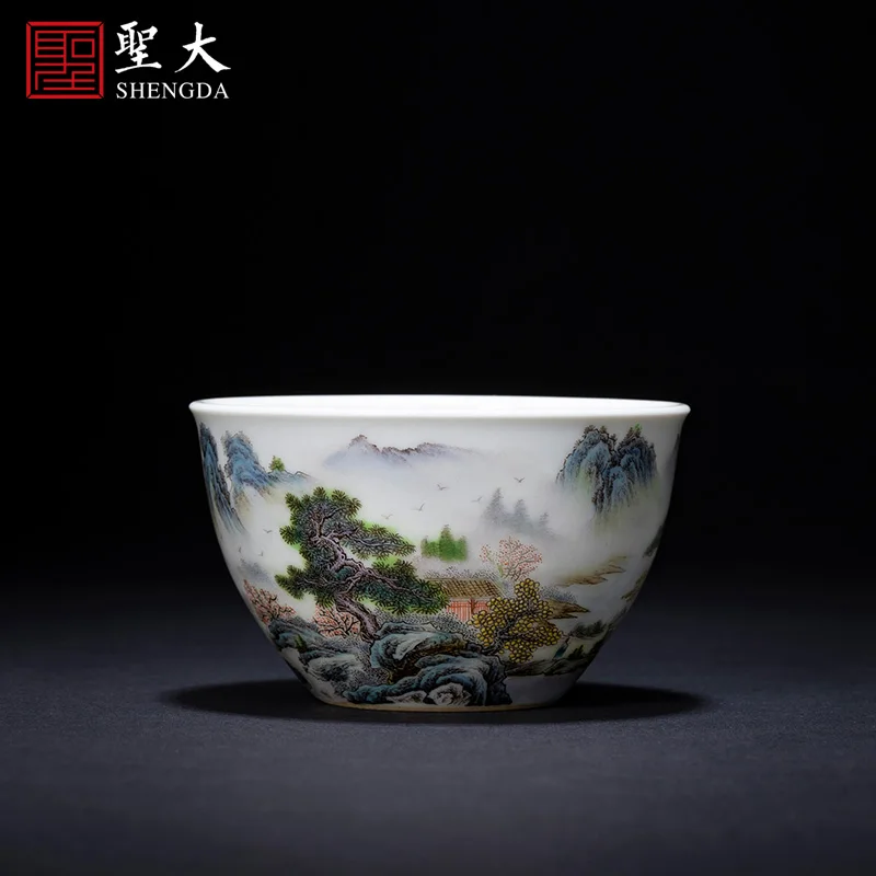 

|hand-painted ceramic kungfu pastel landscape forest yu Yin figure masters cup sample tea cup of jingdezhen tea service