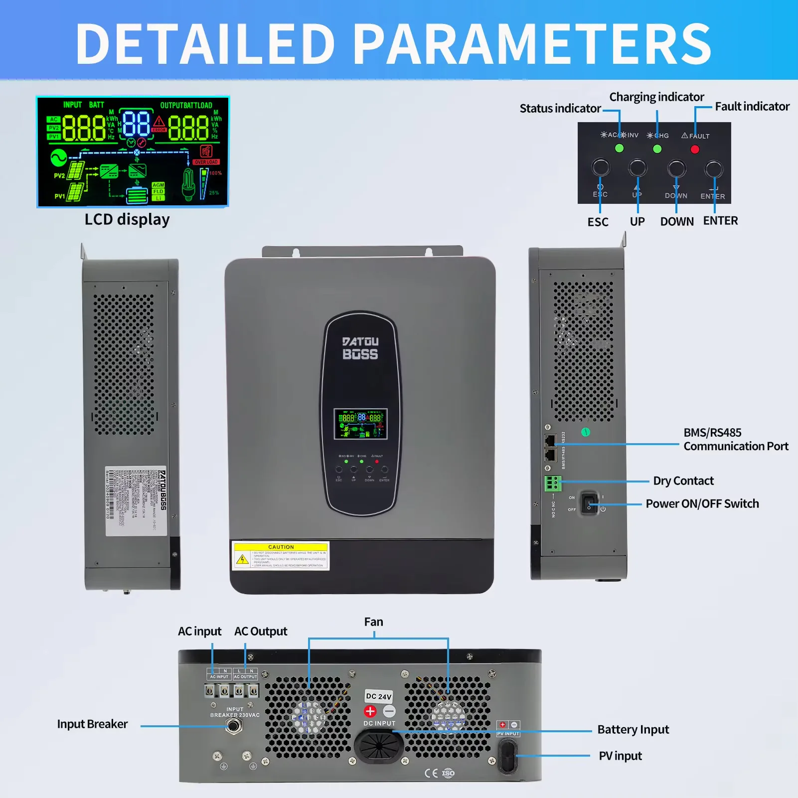 Datouboss-ソーラーハイブリッドインバーター、24v電源、3000w出力、220-240v、純粋な正弦波バンド、mptバッテリー充電