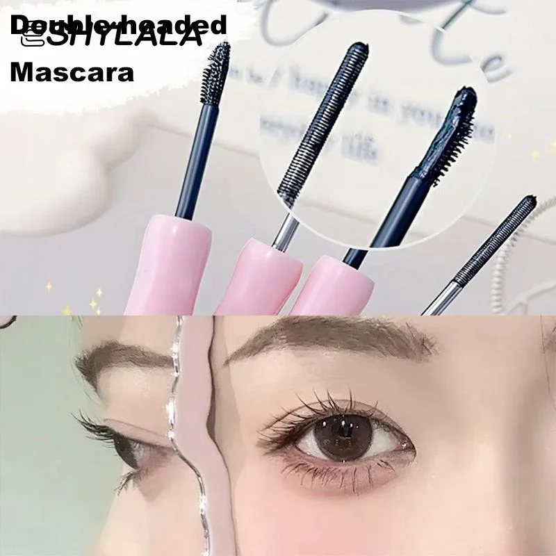 Double In-one Mascara Silk Fiber Mascara Waterproof Mascara For Eyelash Extension Black Thick Lengthening Eyelashes Cosmetics