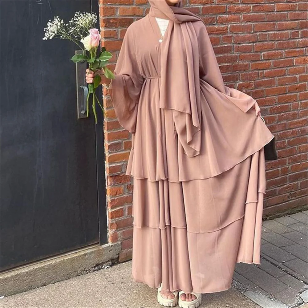 

2024 New Elegante Chiffon Open Abaya Dubai Turkey Kaftan Muslim Dresses For Women Casual Robe Kimono Femme Caftan Islam Clothing