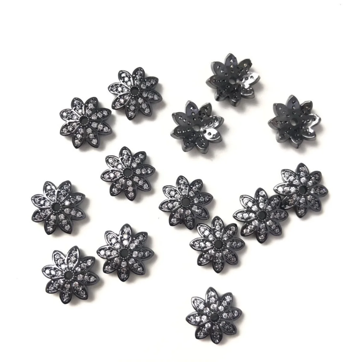 20pcs/lot 10.9mm Flower Spacer Beads Caps for Girl Bracelet Making Cubic Zirconia Micro Pave Gold-Plate Jewelry Accessory Supply