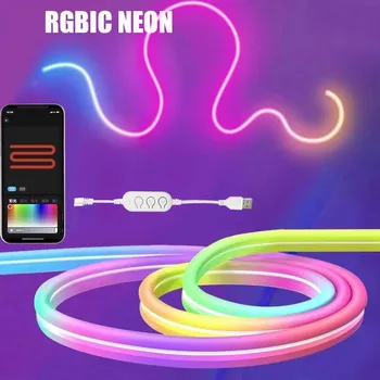 Bluetooth Rgbic Neon Led Streifen Lichter 5V 1M 2M 3M Neon Licht Licht Mit Musik Sync dreamcolor Chasing Streifen Band Für Zimmer Dekor