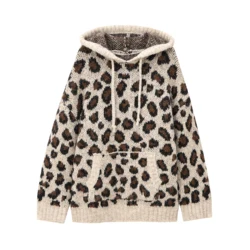 Winter Women Animal Pattern Jacquard Drawstring Long Sleeved Knitted Sweatshirt Woman Clothing Hoodie Sweater 2142195