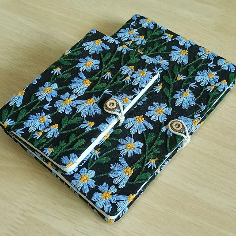 A5 A6 Embroidery Flower Notebook Portable Handbook with Button Student Diary High-Value Simple Notebook for Students Gifts