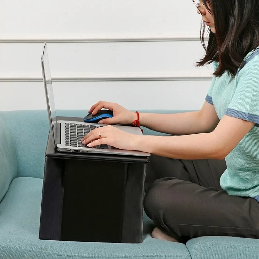 6-in-1 Function Foldable Laptop Stand Ultra-Thin Profile PU Leather Surface Laptop Desk Adjustable Portable Writing Desk Car