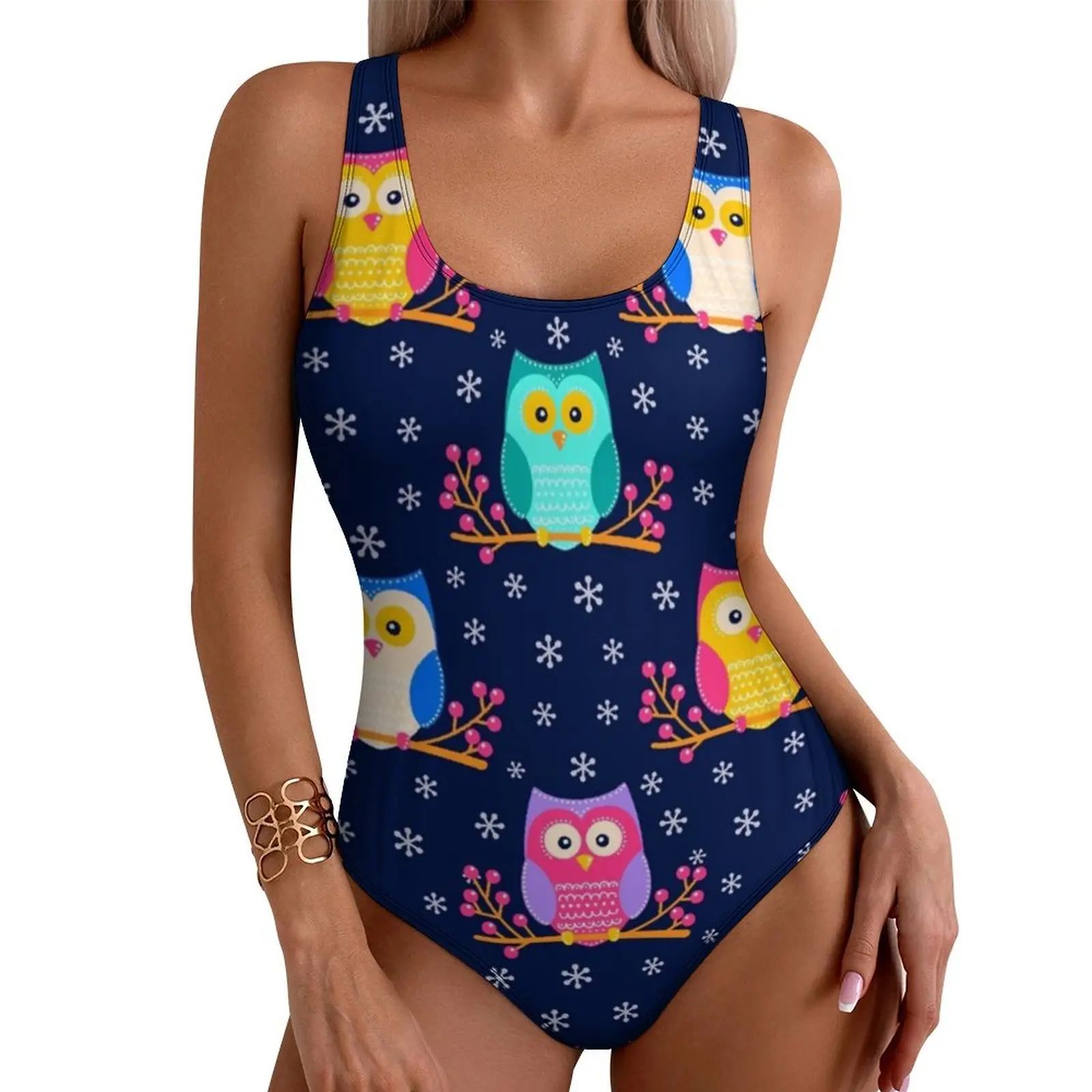 Owl Brunch Swimsuit Colorful Animal Print Swimwear One Piece Vacation Bath Bodysuit High Cut Monokini Push Up Sexy Beachwear