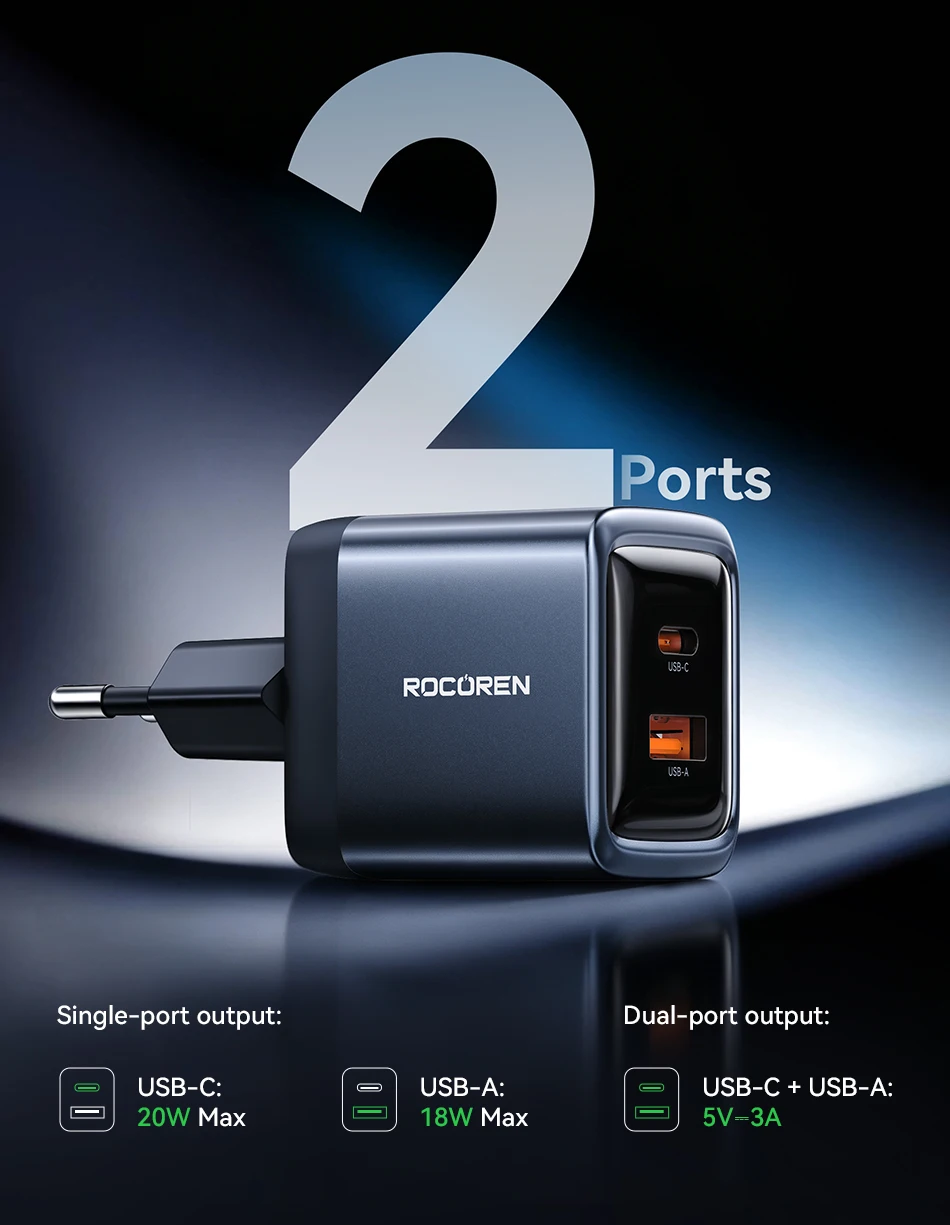 Rocoren 20W GaN PD Schnellladegerät USB-C Ladegerät Tragbares Typ-C Ladegerät PD3.0 QC3.0 Schnellladung für iPhone 18 17 16 15 Pro Max – Detail 13