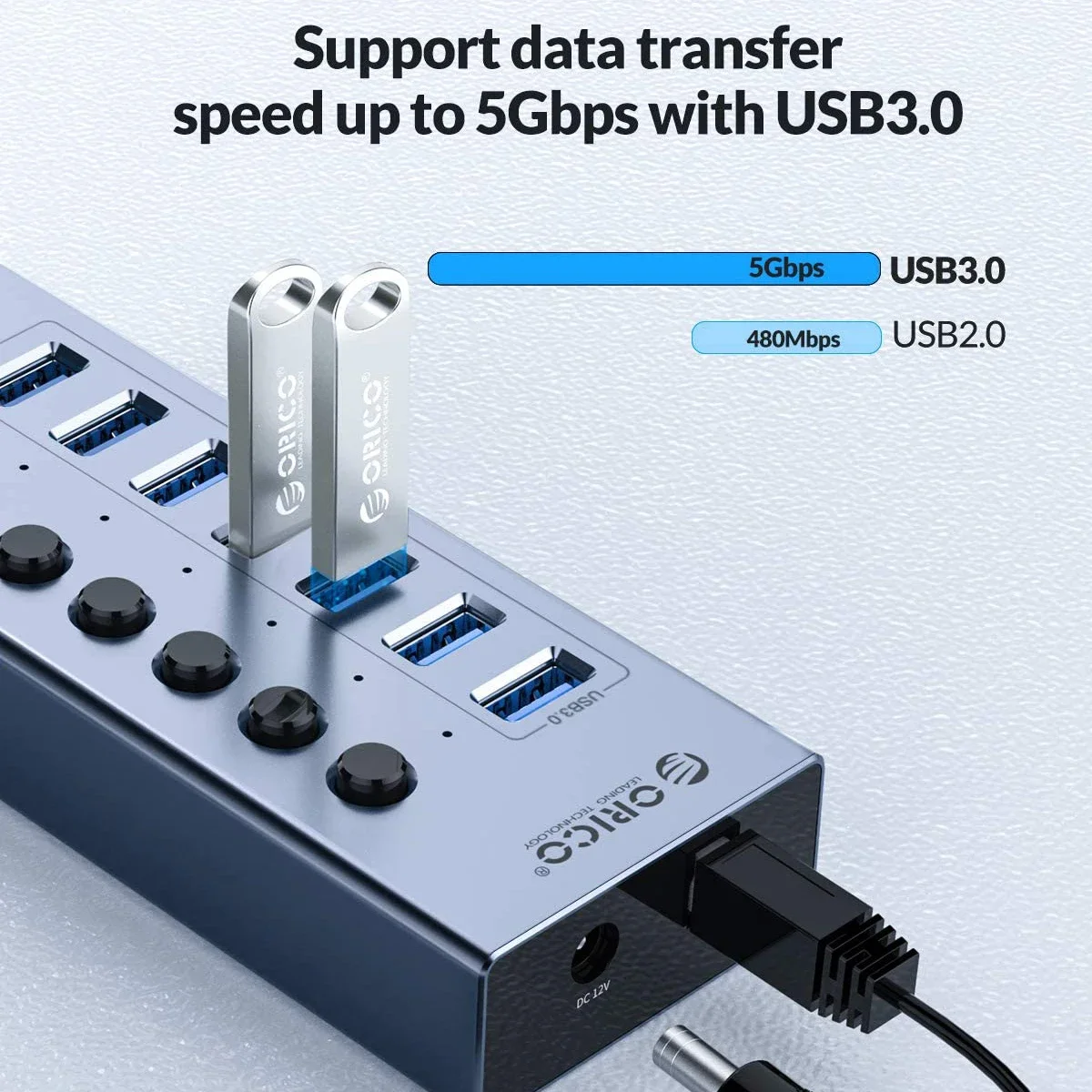 ORICO 7/10/13 Port USB Hub 3.0 Multi USB Splitter Power Adapter Multiple Expander 3.0 Hub With Switch For Laptop Accessoriess