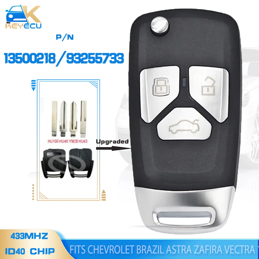 KEYECU-mando a distancia abatible actualizado, 13500218, 93255733, 433MHz, ID40, para Chevrolet, Brasil, Astra, Zafira, Vectra, 1999-2001, GM